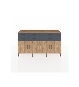 Kronos Konsol 3 Raflı 6 Çekmeceli 4 Kapaklı 176x59x99 Çam-Çam/Antrasit
