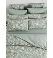 More Home  Tek Kişilik Lastikli Çarşaf  Nevresim Takımı  Yeşil Beyaz Floral