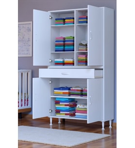 Eliusta Line Beyaz 90 cm Banyo Dolabı Çok Bölmeli Banyo Düzenleyici Dolap 4 Kapaklı 4 Raflı 90x173x32,5 cm