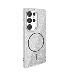 Coverzone Samsung Galaxy S25 Ultra ile uyumlu Parlayan Simli Y�zey Renkli Magsafe ile uyumlu W?reless ?arj �zellikli X Z-Okso Galaxy S25 Ultra i�in Kapak Beyaz