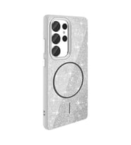Coverzone Samsung Galaxy S25 Ultra ile uyumlu Parlayan Simli Y�zey Renkli Magsafe ile uyumlu W?reless ?arj �zellikli X Z-Okso Galaxy S25 Ultra i�in Kapak Beyaz