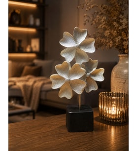 Doremcy 3’lü Çiçek Biblo Dekoratif Obje 25x14 cm Polyester Masaüstü Salon Aksesuarı (Gümüş)