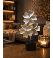 Doremcy 3’lü Çiçek Biblo Dekoratif Obje 25x14 cm Polyester Masaüstü Salon Aksesuarı (Gümüş)