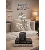 Doremcy 3’lü Çiçek Biblo Dekoratif Obje 25x14 cm Polyester Masaüstü Salon Aksesuarı (Gümüş)