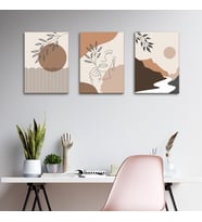 3'lü Bohem Kanvas Tablo Seti 3 - Modern Boho Duvar Dekoru - Geometrik ve Minimalist Çizgili 3 Parça Tablo