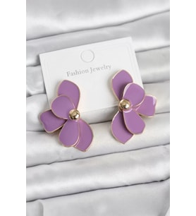Mor Mineli Lotus Model Pirinç Kadın Küpe - TJ-BKP11735