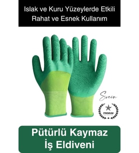 Kaymaz Dayanıklı Pütürlü Montaj İş Eldiveni Camcı Yarı Kaplama Güvenli Sağlam Lastikli Rahat Esnek
