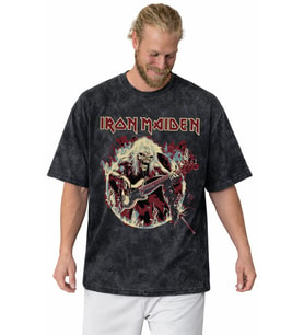 Tasarım Iron Maiden Rock Metal Müzik Grubu Baskılı Unisex Oversize Vintage Yıkamalı Tişört