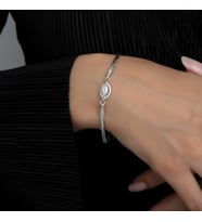925 Ayar Gümüş Pırlanta Modeli İtalyan Zincir Şık Mekik Bileklik, Kadın Bileklik (Beyaz)