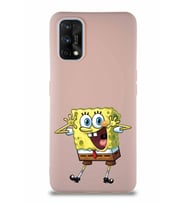 Realme 7 Pro Soft Premier Kapak Sünger Bob Tasarımlı Silikon Kılıf - Pudra (Şeffaf)