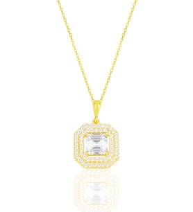 Gümüş altın yaldızlı özel tasarım baget kesim zirkon taşlı kolye SGTL11589GOLD