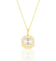 Gümüş altın yaldızlı özel tasarım baget kesim zirkon taşlı kolye SGTL11589GOLD
