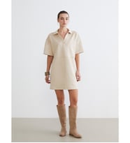 LCW Comfort Bej Gömlek Yaka Süet Mini Elbise