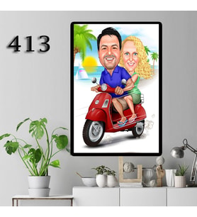 KİŞİYE ÖZEL KARİKATÜR ÇERÇEVE scooterlı çift