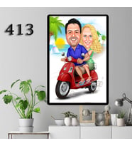 KİŞİYE ÖZEL KARİKATÜR ÇERÇEVE scooterlı çift
