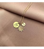 Kişiye Özel 925 Ayar Gümüş Tasarım Fotoğraflı Harf Güneş Kolye (Gold)