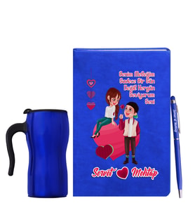 Sevgililer Gününe Özel Mavi Defter Kalem & Termos Mug Hediye Seti 33