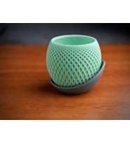 3D Baskı Küre Saksı - Kafes Dokulu İki Parçalı Dekoratif Saksı - Mint-Gri