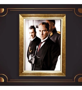 Özel Seri Paspartulu Çerçeveli Atatürk Tablo l37 (Gold)