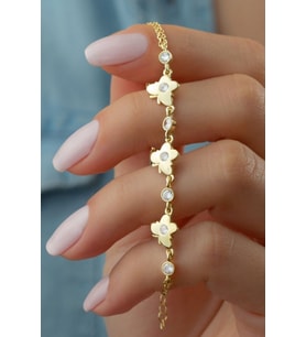 925 Ayar Gold 3'lü Kelebek Zirkon Taşlı Gümüş Bileklik
