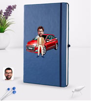 BK Gift Kişiye Özel Plakalı Erkek Hyundai İ20 Karikatürlü Lacivert Termo Deri Defter 16x24cm Model 1