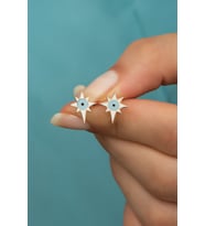 925 Ayar Gümüş Minimal Mineli Kutup Yıldızı Küpe