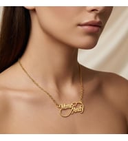 Kişiye Özel Sonsuzluk Kalp Detay Çift İsim Kolye 925K Gümüş (Gold)