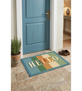 Valerine Life HELLO Retro Tipografi Dijital Baskılı işyeri Ev Ofis Kapı Önü Dış Paspası 45x70cm