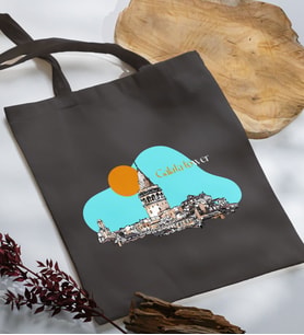 BK Gift İstanbul Tasarımlı Antrasit Kumaş Bez Çanta, Baskılı Omuz Çantası, Alışveriş Çantası, Anneye Hediye-7
