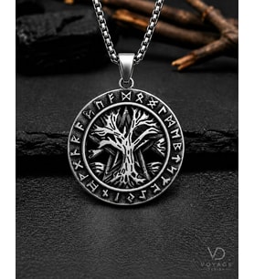 Paslanmaz Çelik Yggdrasil Rune Harf Detaylı Yaşam Kolye