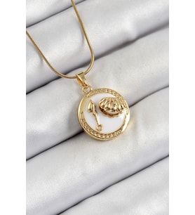 316L Çelik Zincir Beyaz Mineli Sanatsal Portre İstiridye Model Gold Renk Kadın Ko - HPSBYI7051-8