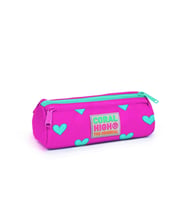 CORAL HIGH 22317 ÜÇ BÖLMELİ NEON PEMBE SU YEŞİLİ KALP DESENLİ KALEM ÇANTASI PEMBE