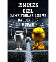 FLEXIS WE MAKE IT POSSIBLE FOR YOU İSMİNİZE ÖZEL BALLON DOR 15CM VE ŞAMPİYONLAR LİGİ KUPASI 20 CM HEDİYE FUTBOL