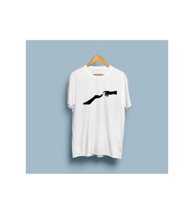 Oversize Birbirine Uzanan Eller Silüeti Baskılı Unisex T-shirt