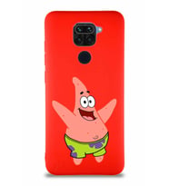 Xiaomi Redmi Note 9 Soft Premier Kapak Patrick Yıldız Tasarımlı Silikon Kılıf - Kırmızı (Şeffaf)
