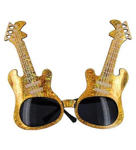 Altın Renk Rockn Roll Gitar Şekilli Parti Gözlüğü 15x15 cm
