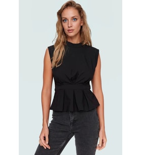 Rahat Kolsuz Bluz Yazlık Dokuma Polyester Karışımlı Trend Tasarım Seçkin Malzeme (Siyah)