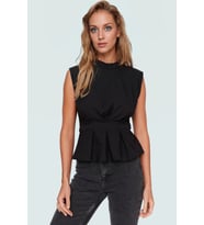Rahat Kolsuz Bluz Yazlık Dokuma Polyester Karışımlı Trend Tasarım Seçkin Malzeme (Siyah)