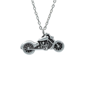 Chopper Motor - Motosiklet Erkek Kadın Kolye Antik Gümüş Kaplama - 60 cm Düz Zincir