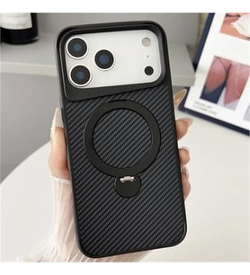 Coverzone iPhone 17 Air ile uyumlu K?l?f Karbon Fiber G�r�n�ml� Magsafe ile uyumlu Stand olabilen Carbon Case Tam G�vde Koruyucu Telefon K?l?f? Black
