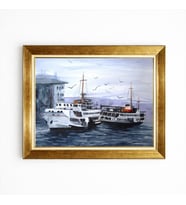 Tablore İstanbul Vapurları Temalı Sulu Boya Çerçeveli Tablo Salon Duvar Dekorasyonu