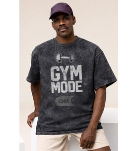 Tasarım Gym Mode On Bodybuilding Fitness Sporcu Baskılı Unisex Oversize Vintage Yıkamalı Tişört