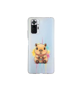 Xiaomi Redmi Note 10 Pro ile Uyumlu Splash Kapibara Tasarımlı Şeffaf Silikon Kılıf