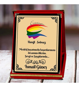 Estetisyen Baskılı Plaket (1. Tasarım)  Kişiye Özel (Kırmızı)