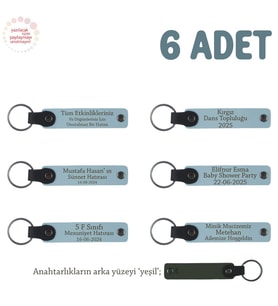 Gök Mavi & Yeşil, Yoga Ekibine Özel Üzerinde İsim Yazılı Hatıra Anahtarlık 6’lı Set, Armağan (Gök Mavisi)