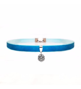 Mavi Renk Kadife Aşk Düğümü Choker Kolye