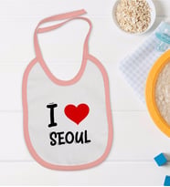 BK Kids I Love Seoul Tasarımlı Pembe Bebek Mama Önlüğü - Model 1