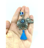 Lacivert Nazar Boncuğu Püsküllü Metal Fil  Araba Dikiz Ayna Süsü/ Yeni Araba Hediyesi