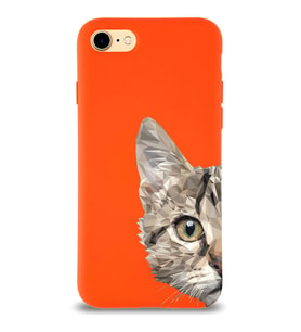 Apple iPhone 8 Uyumlu Lansman Kılıf Catface Tasarımlı İçi Kadife Kapak-Turuncu (Şeffaf)