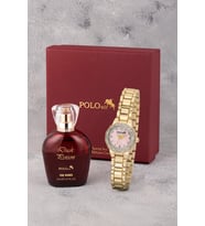 Polo Air Zarif Lüx Taşlı Kadın Kol Saati Ve 55 ml Parfüm Bordo Kutsunda Set Gold Pembe Renk ST-2190S4